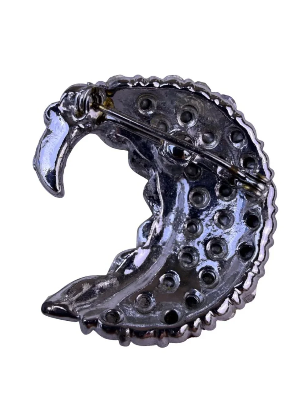 Vintage Womens Multi-Color Metal Rhinestone Crescent Leaf Brooch